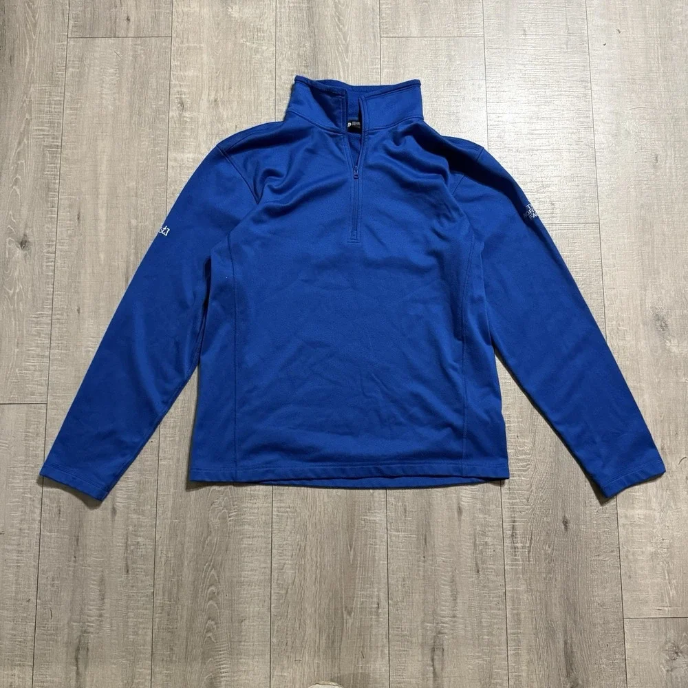 The North Face Tech 1/4 Zip Fleece Jacket Men's Blue Embroidered Stretch Size M